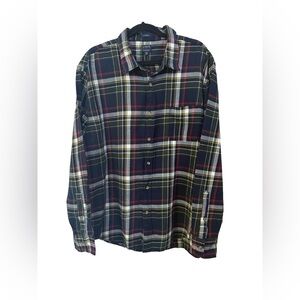 NWT J.CREW Navy Blue + White Plaid 100% Cotton Flannel Button Down Shirt Sz XXL